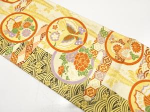 蝶に牡丹・菊・藤模様織り出し　振袖用袋帯